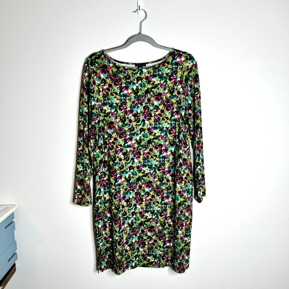 J. Jill WearEver Collection Dark Moody Florals Shift Dress Rayon Spandex Sz MP - Picture 1 of 5